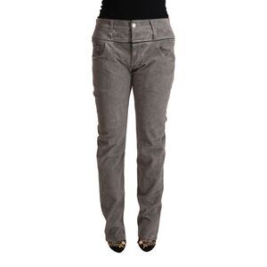 Acht Gray Cotton Straight Fit High Waist Women's Pants